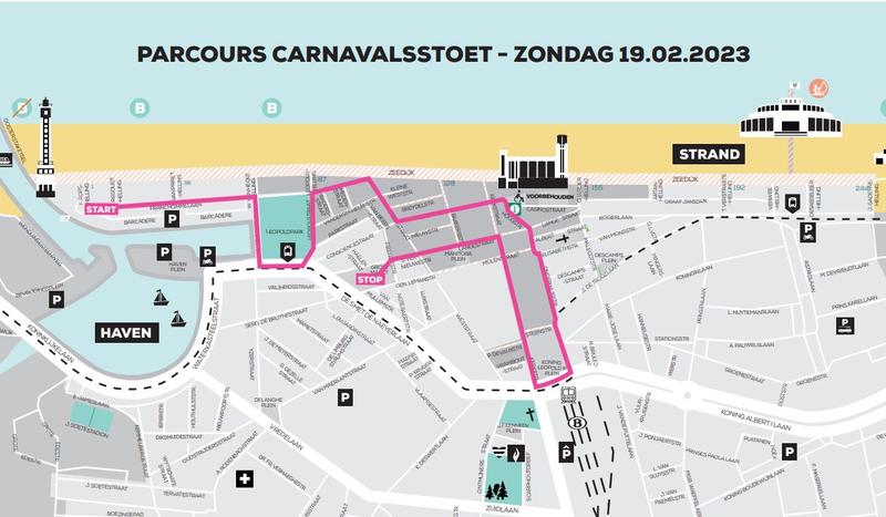 Parcours carnavalsstoet Blankenberge 2023